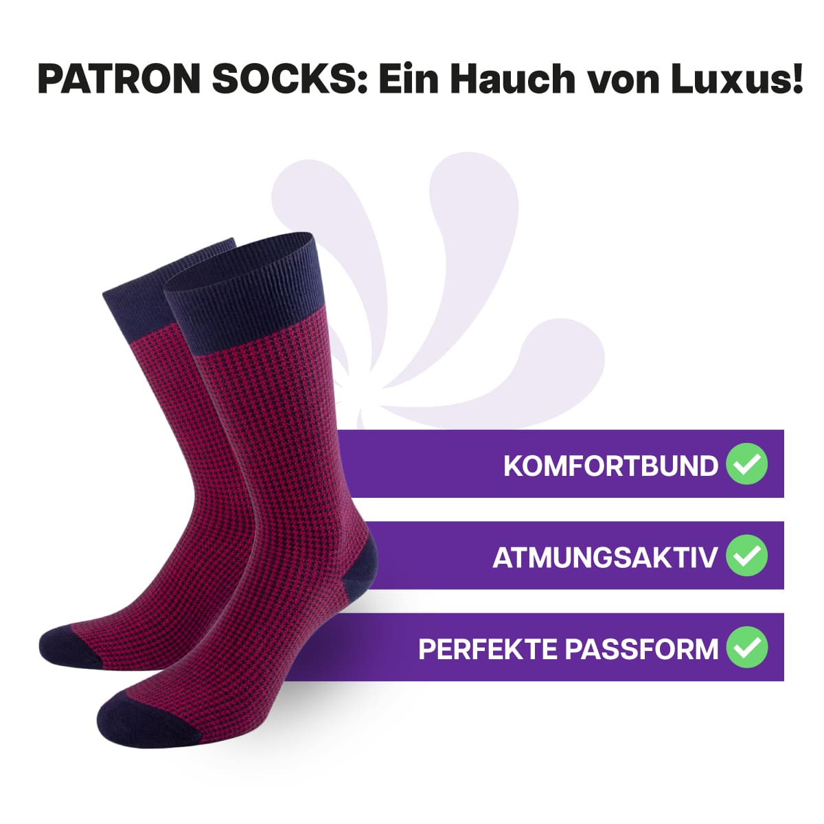 Erstklassige Luxus Herren Socken in rot blau von PATRON SOCKS mit Komfortbund. Sehr gute Passform!