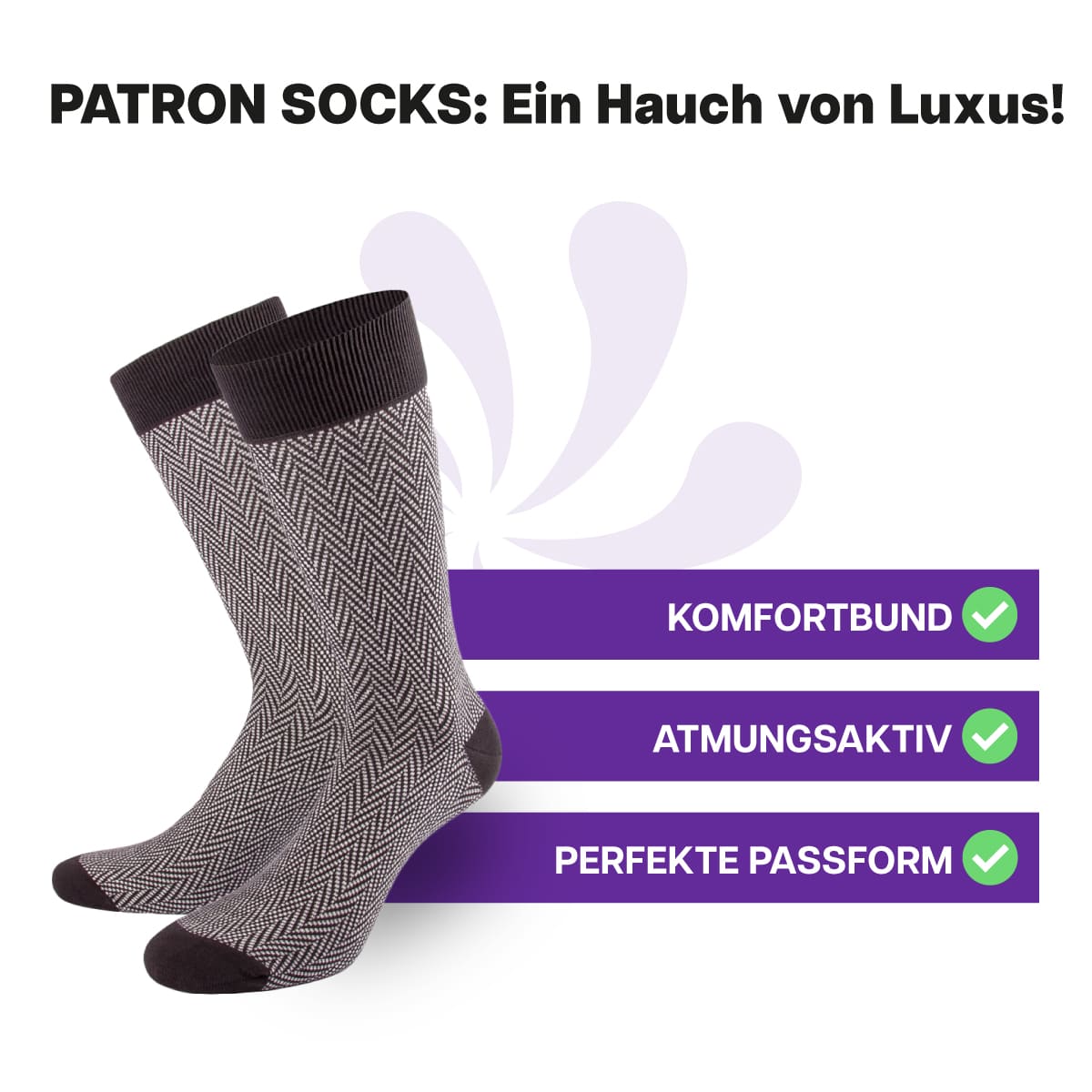Erstklassige, schwarz weiße Herren Luxus Socken von PATRON SOCKS mit Komfortbund. Sehr gute Passform!