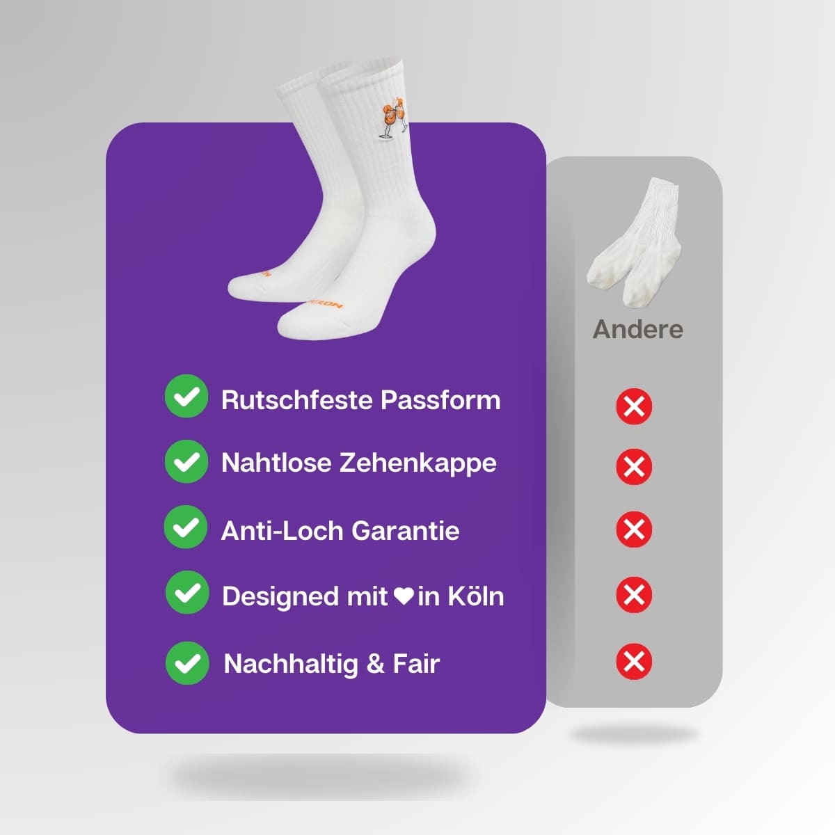 Vergleich der weißen Sportsocken von PATRON SOCKS mit anderen Socken
